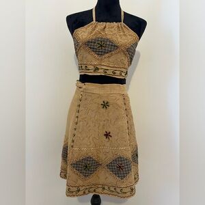 Bohemian Hippie Embroidered Halter & Skirt